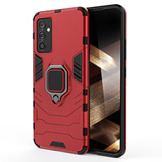 Silikon Hülle Handyhülle und Kunststoff Schutzhülle Hartschalen Tasche mit Magnetisch Fingerring Ständer S01 für Samsung Galaxy A15 4G Rot