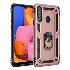 Silikon Hülle Handyhülle und Kunststoff Schutzhülle Hartschalen Tasche mit Magnetisch Fingerring Ständer S01 für Samsung Galaxy A20s Rosegold