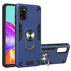 Silikon Hülle Handyhülle und Kunststoff Schutzhülle Hartschalen Tasche mit Magnetisch Fingerring Ständer S01 für Samsung Galaxy A41 Blau