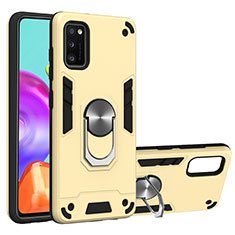 Silikon Hülle Handyhülle und Kunststoff Schutzhülle Hartschalen Tasche mit Magnetisch Fingerring Ständer S01 für Samsung Galaxy A41 Gold