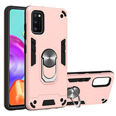 Silikon Hülle Handyhülle und Kunststoff Schutzhülle Hartschalen Tasche mit Magnetisch Fingerring Ständer S01 für Samsung Galaxy A41 Rosegold