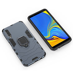 Silikon Hülle Handyhülle und Kunststoff Schutzhülle Hartschalen Tasche mit Magnetisch Fingerring Ständer S01 für Samsung Galaxy A7 (2018) A750 Blau