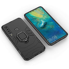 Silikon Hülle Handyhülle und Kunststoff Schutzhülle Hartschalen Tasche mit Magnetisch Fingerring Ständer S01 für Samsung Galaxy A9 (2018) A920 Schwarz