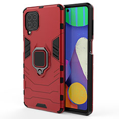 Silikon Hülle Handyhülle und Kunststoff Schutzhülle Hartschalen Tasche mit Magnetisch Fingerring Ständer S01 für Samsung Galaxy F62 5G Rot