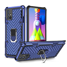 Silikon Hülle Handyhülle und Kunststoff Schutzhülle Hartschalen Tasche mit Magnetisch Fingerring Ständer S01 für Samsung Galaxy M51 Blau
