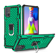 Silikon Hülle Handyhülle und Kunststoff Schutzhülle Hartschalen Tasche mit Magnetisch Fingerring Ständer S01 für Samsung Galaxy M51 Grün