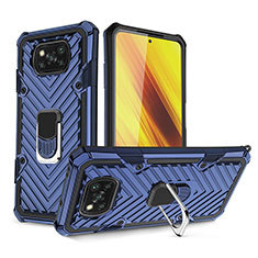 Silikon Hülle Handyhülle und Kunststoff Schutzhülle Hartschalen Tasche mit Magnetisch Fingerring Ständer S01 für Xiaomi Poco X3 NFC Blau