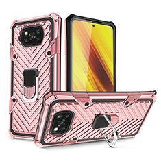 Silikon Hülle Handyhülle und Kunststoff Schutzhülle Hartschalen Tasche mit Magnetisch Fingerring Ständer S01 für Xiaomi Poco X3 Pro Rosegold