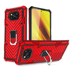 Silikon Hülle Handyhülle und Kunststoff Schutzhülle Hartschalen Tasche mit Magnetisch Fingerring Ständer S01 für Xiaomi Poco X3 Pro Rot