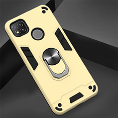 Silikon Hülle Handyhülle und Kunststoff Schutzhülle Hartschalen Tasche mit Magnetisch Fingerring Ständer S01 für Xiaomi Redmi 9C Gold