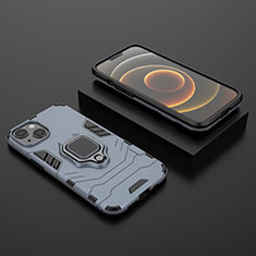 Silikon Hülle Handyhülle und Kunststoff Schutzhülle Hartschalen Tasche mit Magnetisch Fingerring Ständer S02 für Apple iPhone 13 Mini Blau