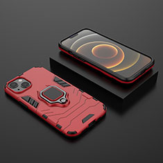 Silikon Hülle Handyhülle und Kunststoff Schutzhülle Hartschalen Tasche mit Magnetisch Fingerring Ständer S02 für Apple iPhone 13 Mini Rot
