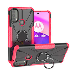Silikon Hülle Handyhülle und Kunststoff Schutzhülle Hartschalen Tasche mit Magnetisch Fingerring Ständer S02 für Motorola Moto E20 Pink