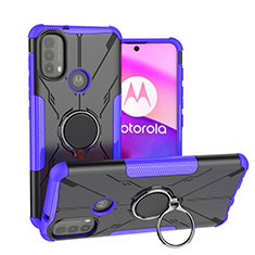 Silikon Hülle Handyhülle und Kunststoff Schutzhülle Hartschalen Tasche mit Magnetisch Fingerring Ständer S02 für Motorola Moto E20 Violett