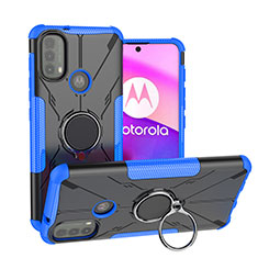 Silikon Hülle Handyhülle und Kunststoff Schutzhülle Hartschalen Tasche mit Magnetisch Fingerring Ständer S02 für Motorola Moto E30 Blau