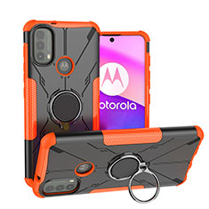 Silikon Hülle Handyhülle und Kunststoff Schutzhülle Hartschalen Tasche mit Magnetisch Fingerring Ständer S02 für Motorola Moto E30 Orange