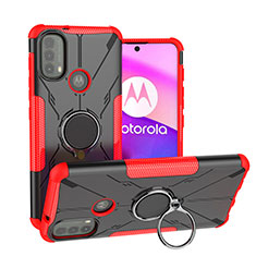 Silikon Hülle Handyhülle und Kunststoff Schutzhülle Hartschalen Tasche mit Magnetisch Fingerring Ständer S02 für Motorola Moto E30 Rot