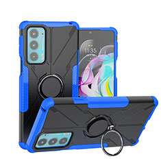 Silikon Hülle Handyhülle und Kunststoff Schutzhülle Hartschalen Tasche mit Magnetisch Fingerring Ständer S02 für Motorola Moto Edge 20 5G Blau