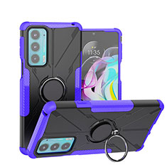 Silikon Hülle Handyhülle und Kunststoff Schutzhülle Hartschalen Tasche mit Magnetisch Fingerring Ständer S02 für Motorola Moto Edge 20 5G Violett
