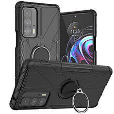 Silikon Hülle Handyhülle und Kunststoff Schutzhülle Hartschalen Tasche mit Magnetisch Fingerring Ständer S02 für Motorola Moto Edge 20 Pro 5G Schwarz