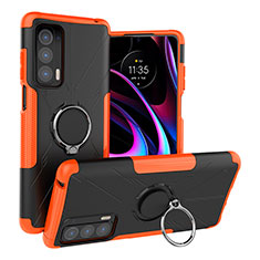 Silikon Hülle Handyhülle und Kunststoff Schutzhülle Hartschalen Tasche mit Magnetisch Fingerring Ständer S02 für Motorola Moto Edge (2021) 5G Orange