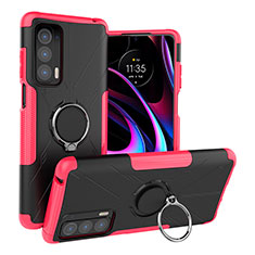 Silikon Hülle Handyhülle und Kunststoff Schutzhülle Hartschalen Tasche mit Magnetisch Fingerring Ständer S02 für Motorola Moto Edge (2021) 5G Pink