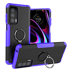 Silikon Hülle Handyhülle und Kunststoff Schutzhülle Hartschalen Tasche mit Magnetisch Fingerring Ständer S02 für Motorola Moto Edge (2021) 5G Violett