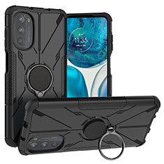 Silikon Hülle Handyhülle und Kunststoff Schutzhülle Hartschalen Tasche mit Magnetisch Fingerring Ständer S02 für Motorola Moto Edge (2022) 5G Schwarz