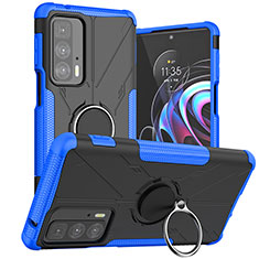 Silikon Hülle Handyhülle und Kunststoff Schutzhülle Hartschalen Tasche mit Magnetisch Fingerring Ständer S02 für Motorola Moto Edge S Pro 5G Blau