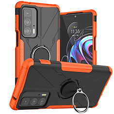 Silikon Hülle Handyhülle und Kunststoff Schutzhülle Hartschalen Tasche mit Magnetisch Fingerring Ständer S02 für Motorola Moto Edge S Pro 5G Orange