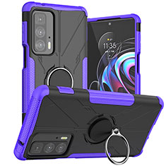 Silikon Hülle Handyhülle und Kunststoff Schutzhülle Hartschalen Tasche mit Magnetisch Fingerring Ständer S02 für Motorola Moto Edge S Pro 5G Violett