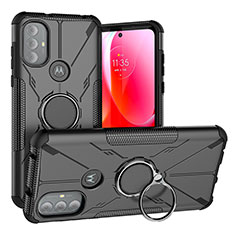 Silikon Hülle Handyhülle und Kunststoff Schutzhülle Hartschalen Tasche mit Magnetisch Fingerring Ständer S02 für Motorola Moto G Play (2023) Schwarz