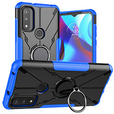 Silikon Hülle Handyhülle und Kunststoff Schutzhülle Hartschalen Tasche mit Magnetisch Fingerring Ständer S02 für Motorola Moto G Pure Blau