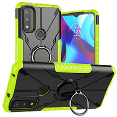 Silikon Hülle Handyhülle und Kunststoff Schutzhülle Hartschalen Tasche mit Magnetisch Fingerring Ständer S02 für Motorola Moto G Pure Grün