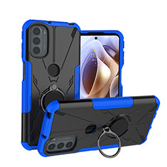 Silikon Hülle Handyhülle und Kunststoff Schutzhülle Hartschalen Tasche mit Magnetisch Fingerring Ständer S02 für Motorola Moto G31 Blau