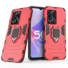 Silikon Hülle Handyhülle und Kunststoff Schutzhülle Hartschalen Tasche mit Magnetisch Fingerring Ständer S02 für Oppo A1x 5G Rot