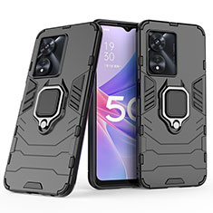 Silikon Hülle Handyhülle und Kunststoff Schutzhülle Hartschalen Tasche mit Magnetisch Fingerring Ständer S02 für Oppo A1x 5G Schwarz