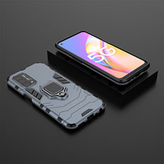 Silikon Hülle Handyhülle und Kunststoff Schutzhülle Hartschalen Tasche mit Magnetisch Fingerring Ständer S02 für Oppo A74 5G Blau