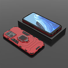Silikon Hülle Handyhülle und Kunststoff Schutzhülle Hartschalen Tasche mit Magnetisch Fingerring Ständer S02 für Oppo F21 Pro 4G Rot