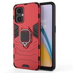 Silikon Hülle Handyhülle und Kunststoff Schutzhülle Hartschalen Tasche mit Magnetisch Fingerring Ständer S02 für Oppo F21 Pro 5G Rot