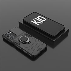 Silikon Hülle Handyhülle und Kunststoff Schutzhülle Hartschalen Tasche mit Magnetisch Fingerring Ständer S02 für Oppo K10 5G Schwarz