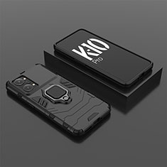 Silikon Hülle Handyhülle und Kunststoff Schutzhülle Hartschalen Tasche mit Magnetisch Fingerring Ständer S02 für Oppo K10 Pro 5G Schwarz