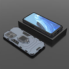 Silikon Hülle Handyhülle und Kunststoff Schutzhülle Hartschalen Tasche mit Magnetisch Fingerring Ständer S02 für Oppo Reno8 4G Blau