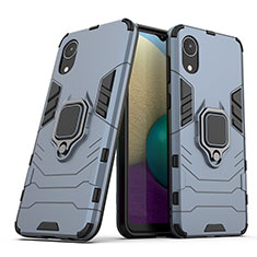Silikon Hülle Handyhülle und Kunststoff Schutzhülle Hartschalen Tasche mit Magnetisch Fingerring Ständer S02 für Samsung Galaxy A03 Core Blau