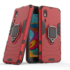 Silikon Hülle Handyhülle und Kunststoff Schutzhülle Hartschalen Tasche mit Magnetisch Fingerring Ständer S02 für Samsung Galaxy A2 Core A260F A260G Rot