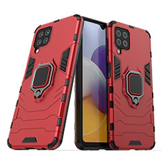 Silikon Hülle Handyhülle und Kunststoff Schutzhülle Hartschalen Tasche mit Magnetisch Fingerring Ständer S02 für Samsung Galaxy A22 4G Rot