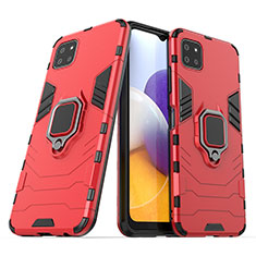 Silikon Hülle Handyhülle und Kunststoff Schutzhülle Hartschalen Tasche mit Magnetisch Fingerring Ständer S02 für Samsung Galaxy A22s 5G Rot