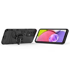 Silikon Hülle Handyhülle und Kunststoff Schutzhülle Hartschalen Tasche mit Magnetisch Fingerring Ständer S02 für Samsung Galaxy A33 5G Schwarz