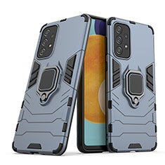 Silikon Hülle Handyhülle und Kunststoff Schutzhülle Hartschalen Tasche mit Magnetisch Fingerring Ständer S02 für Samsung Galaxy A73 5G Blau