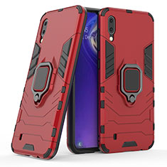 Silikon Hülle Handyhülle und Kunststoff Schutzhülle Hartschalen Tasche mit Magnetisch Fingerring Ständer S02 für Samsung Galaxy M10 Rot